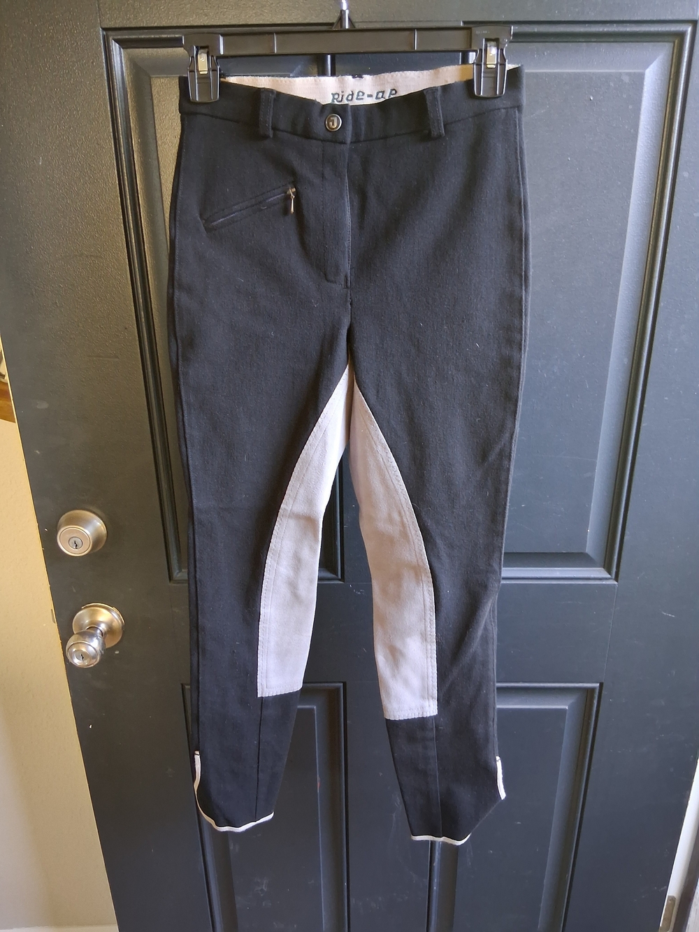 Women's Black Skinny Riding Breeches with Gray Knee Patches